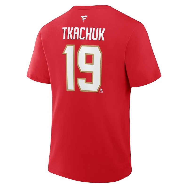 Men's Fanatics Matthew Tkachuk Red Florida Panthers Authentic Stack Name & Number T-Shirt