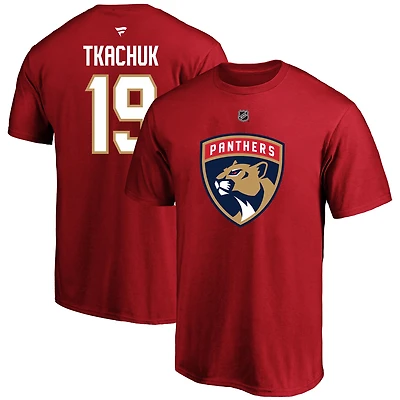 T-shirt Fanatics Matthew Tkachuk rouge pour hommes, grand et nom numéro des Panthers de la Floride