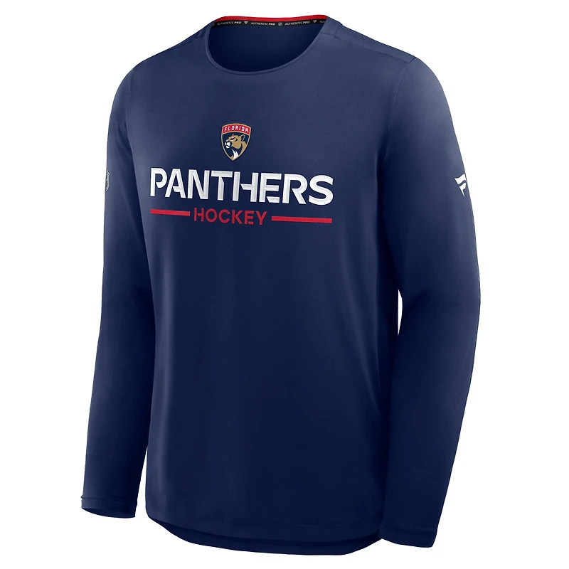 Men's Fanatics Navy Florida Panthers Authentic Pro Rink Tech Long Sleeve T-Shirt