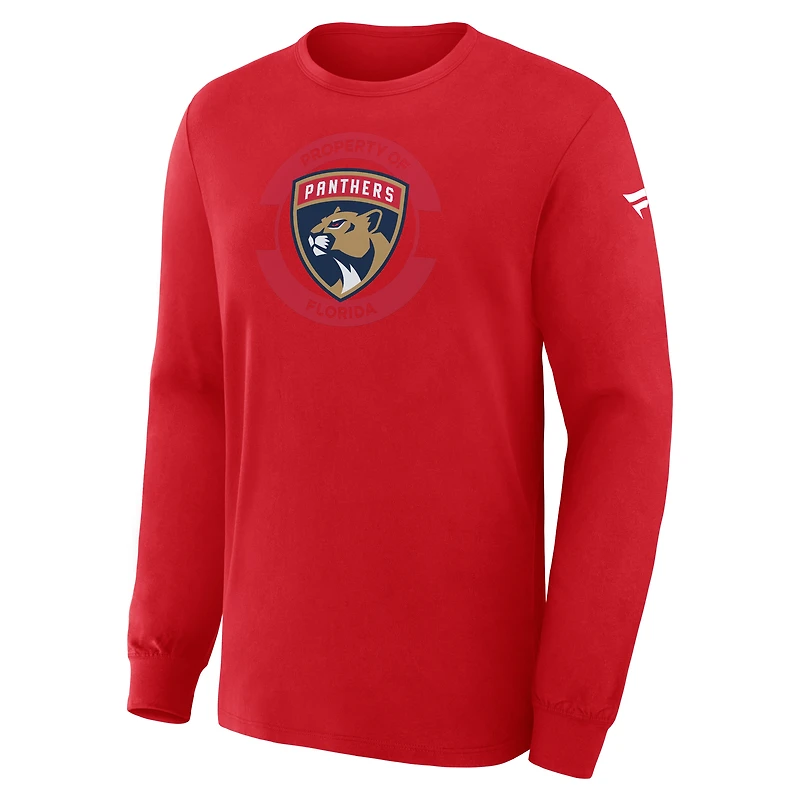 T-shirt à manches longues authentique pour homme Fanatics rouge Florida Panthers Pro Property Of Practice
