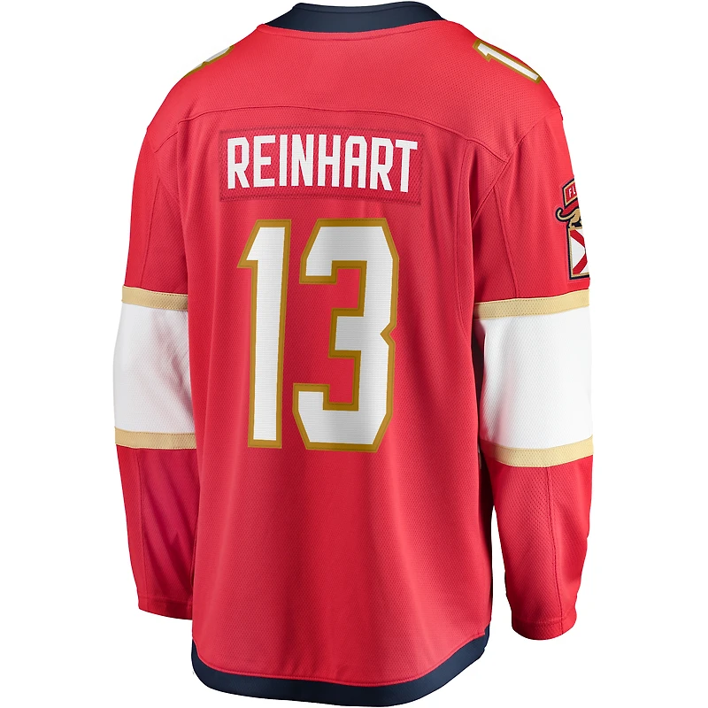 Men's Fanatics Sam Reinhart Red Florida Panthers Home 2024 Stanley Cup Champions Breakaway Player Jersey