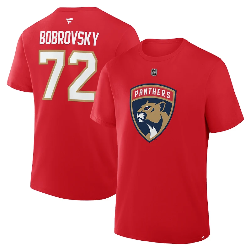 T-shirt rouge authentique des Panthers de la Floride, Sergei Bobrovsky, fanatiques pour hommes, avec nom et numéro Stack