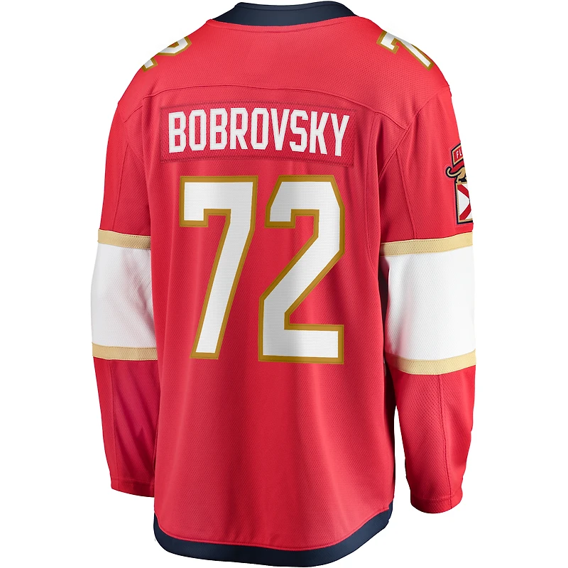 Men's Fanatics Sergei Bobrovsky Red Florida Panthers Home 2024 Stanley Cup Champions Breakaway Player Jersey