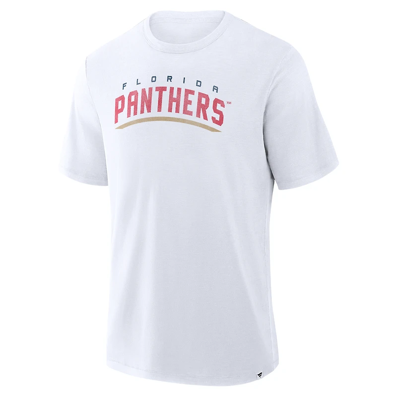 T-shirt blanc Fanatics pour homme, motif Florida Panthers, avec logo vieilli et du stade.