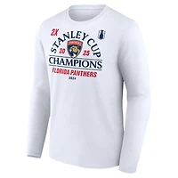 T-shirt à manches longues Fanatics blanc pour homme, Panthers de la Floride, double champion Coupe Stanley
