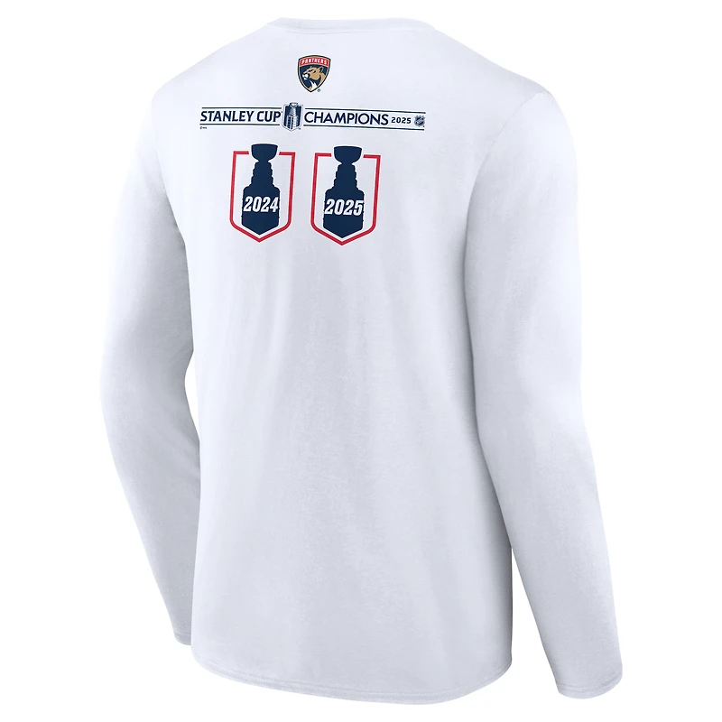 T-shirt à manches longues Fanatics blanc pour homme, Panthers de la Floride, double champion Coupe Stanley