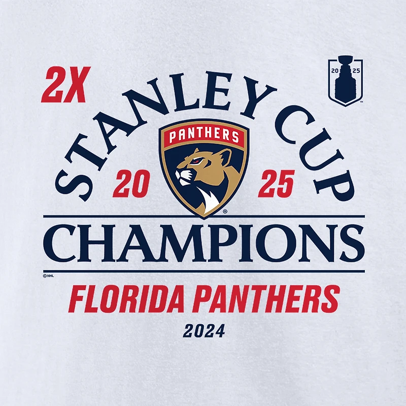 T-shirt à manches longues Fanatics blanc pour homme, Panthers de la Floride, double champion Coupe Stanley