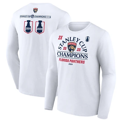 T-shirt à manches longues Fanatics blanc pour homme, Panthers de la Floride, double champion Coupe Stanley
