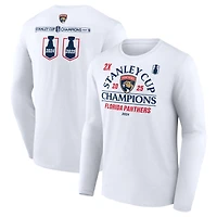 T-shirt à manches longues Fanatics blanc pour homme, Panthers de la Floride, double champion Coupe Stanley