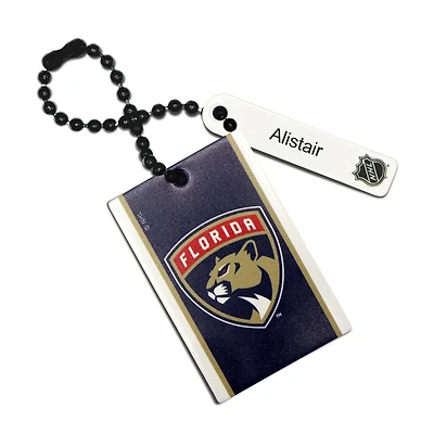 Navy Florida Panthers Personalized Leather Rectangle Bag Tag
