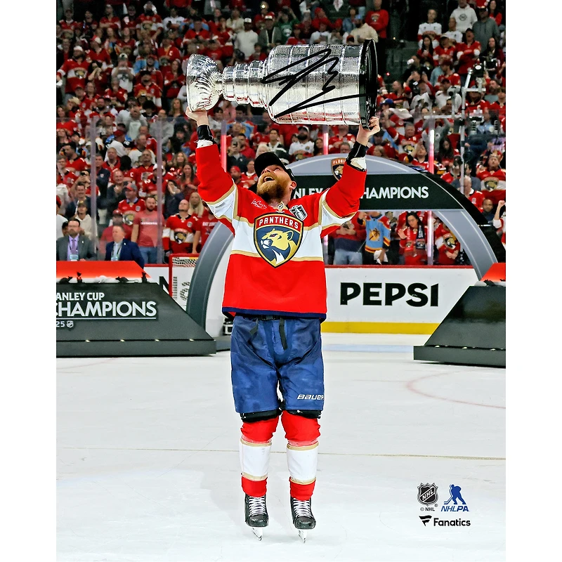 Sam Bennett Florida Panthers Autographed 2025 Stanley Cup Champions 8" x 10" Raising Cup Photograph