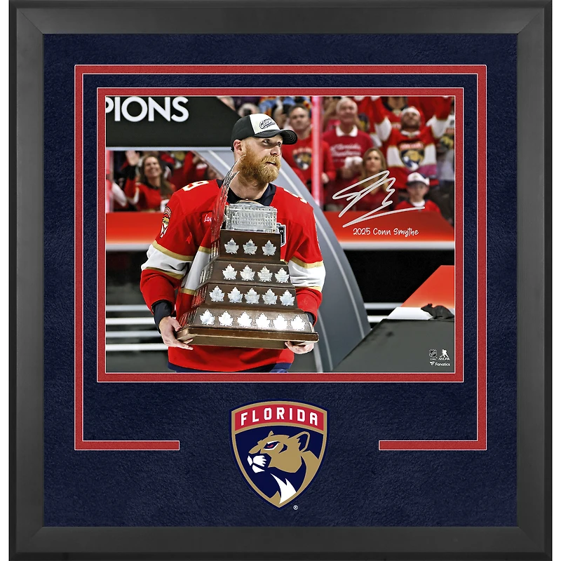 Sam Bennett Florida Panthers Autographed 2025 Stanley Cup Champions Deluxe Framed 16" x 20" Raising Conn Smythe Photograph with "2025 Conn Smythe" Inscription