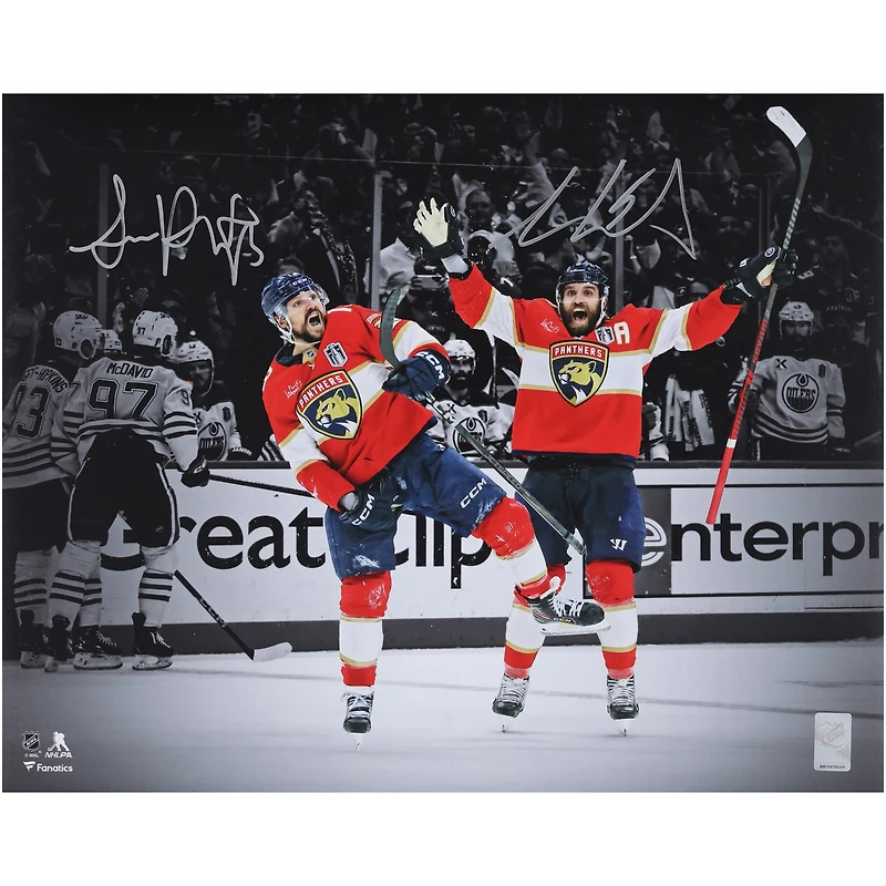 Sam Reinhart & Aaron Ekblad Florida Panthers Autographed 16" x 20" Red Jersey Celebration Spotlight Photograph