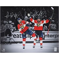 Sam Reinhart & Aaron Ekblad Florida Panthers Autographed 16" x 20" Red Jersey Celebration Spotlight Photograph