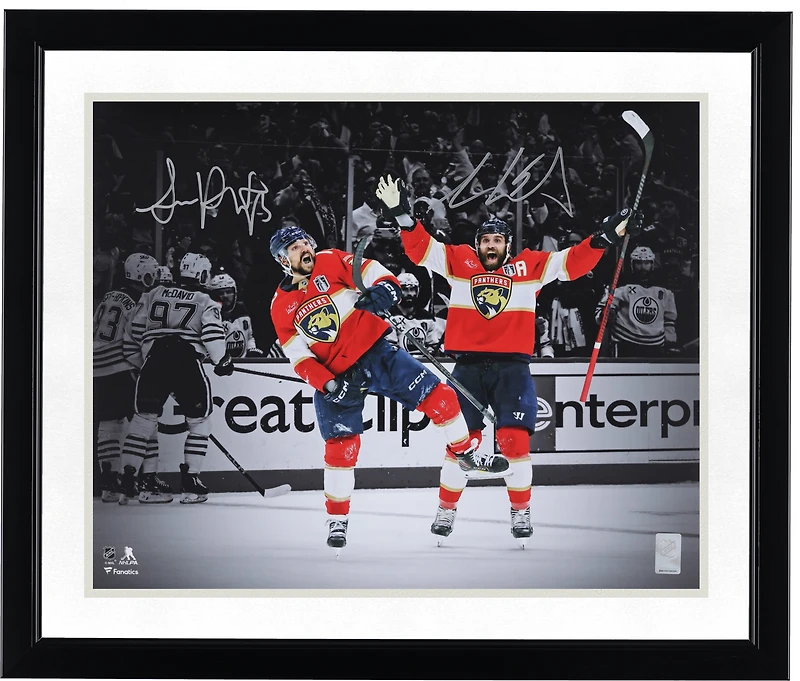 Sam Reinhart & Aaron Ekblad Florida Panthers Autographed 16" x 20" Red Jersey Celebration Spotlight Photograph