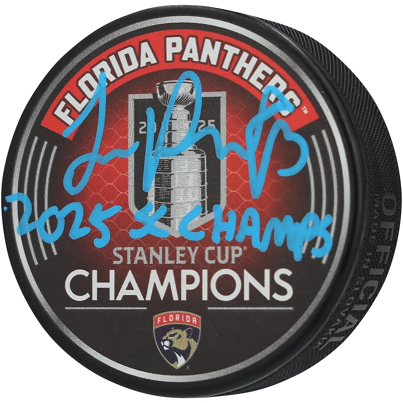 Rondelle de hockey autographiée par Sam Reinhart des Panthers de la Floride, championne de la Coupe Stanley 2025, avec l'inscription « 2025 SC Champs »