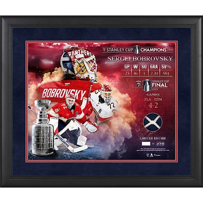 Sergei Bobrovsky Florida Panthers 2025 Stanley Cup Champions Framed 16" x 20" Collage with a Piece of Game-Used Net from the 2025 Stanley Cup Final - Limited Edition of 250