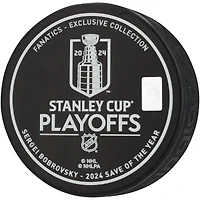 Sergei Bobrovsky Florida Panthers Autographed 2024 Stanley Cup Playoff Diving Save Hockey Puck - Limited Edition of 172 - Signed in Gold