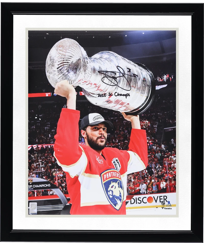 Seth Jones Florida Panthers Autographed 2025 Stanley Cup Champions 16" x 20" Raising Cup Photograph with "2025 SC Champs" Inscription