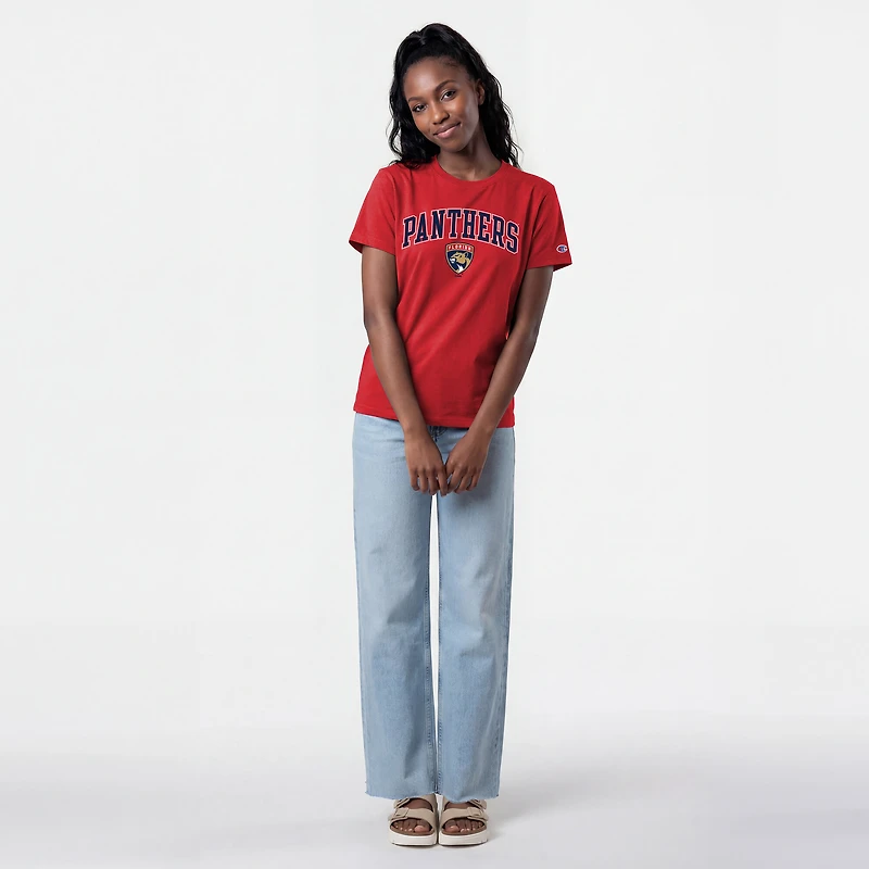 Women's Champion Red Florida Panthers Arch Mascot Logo T-Shirt