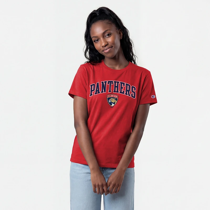 T-shirt Champion rouge pour femmes avec logo de la mascotte des Panthers Floride.