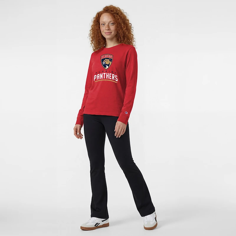 Women's Champion Red Florida Panthers Wordmark Lockup Long Sleeve T-Shirt