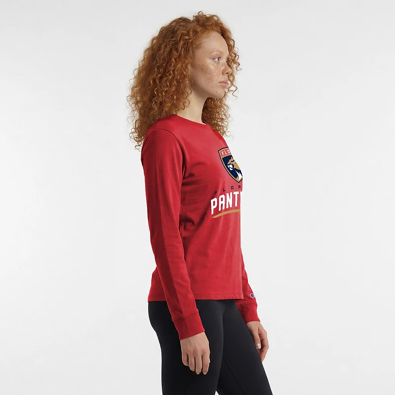 Women's Champion Red Florida Panthers Wordmark Lockup Long Sleeve T-Shirt