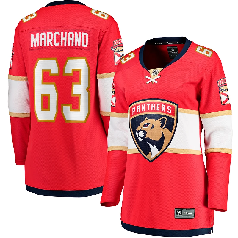 Maillot de joueur échappé à domicile des Panthers la Floride, Brad Marchand, fanatiques féminines