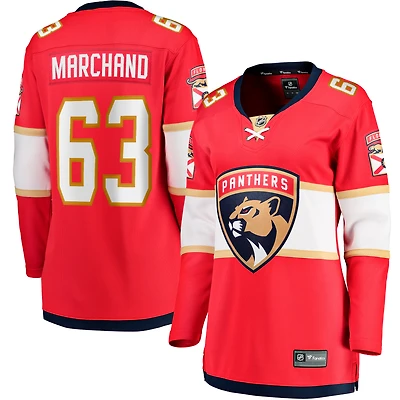 Maillot de joueur échappé à domicile des Panthers la Floride, Brad Marchand, fanatiques féminines