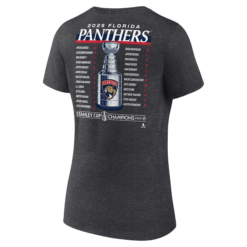 T-shirt col V « Fanatics » pour femmes, couleur anthracite, Panthers de la Floride, champions Coupe Stanley 2025, Give & Go
