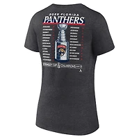 T-shirt col V « Fanatics » pour femmes, couleur anthracite, Panthers de la Floride, champions Coupe Stanley 2025, Give & Go