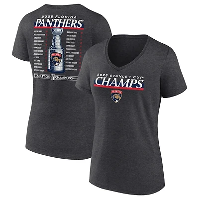 T-shirt col V « Fanatics » pour femmes, couleur anthracite, Panthers de la Floride, champions Coupe Stanley 2025, Give & Go
