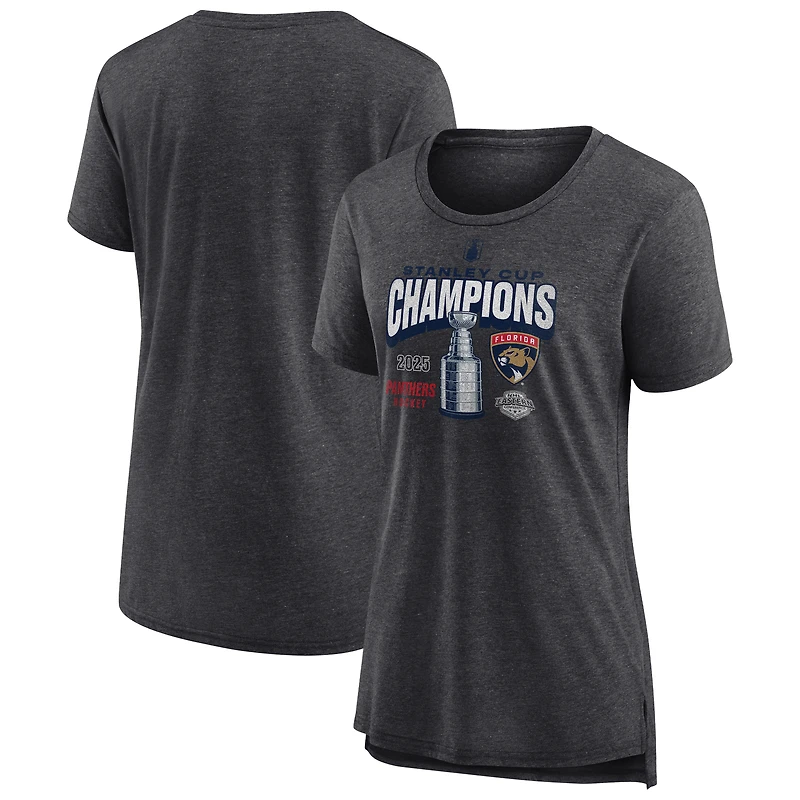 T-shirt rétro à col rond et manches longues Fanatics Heather Charcoal des Panthers de la Floride, champions Coupe Stanley 2025