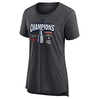T-shirt rétro à col rond et manches longues Fanatics Heather Charcoal des Panthers de la Floride, champions Coupe Stanley 2025