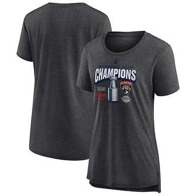 T-shirt rétro à col rond et manches longues Fanatics Heather Charcoal des Panthers de la Floride, champions Coupe Stanley 2025