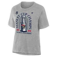 T-shirt Fanatics Heather Grey pour femmes, championnes de la Coupe Stanley 2025 des Panthers Floride, le vestiaire