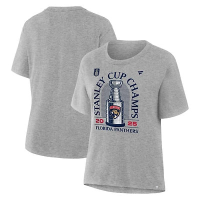 T-shirt Fanatics Heather Grey pour femmes, championnes de la Coupe Stanley 2025 des Panthers Floride, le vestiaire