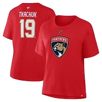 T-shirt rouge authentique des Panthers de la Floride, Matthew Tkachuk, fanatiques pour femmes, avec nom et numéro Stack