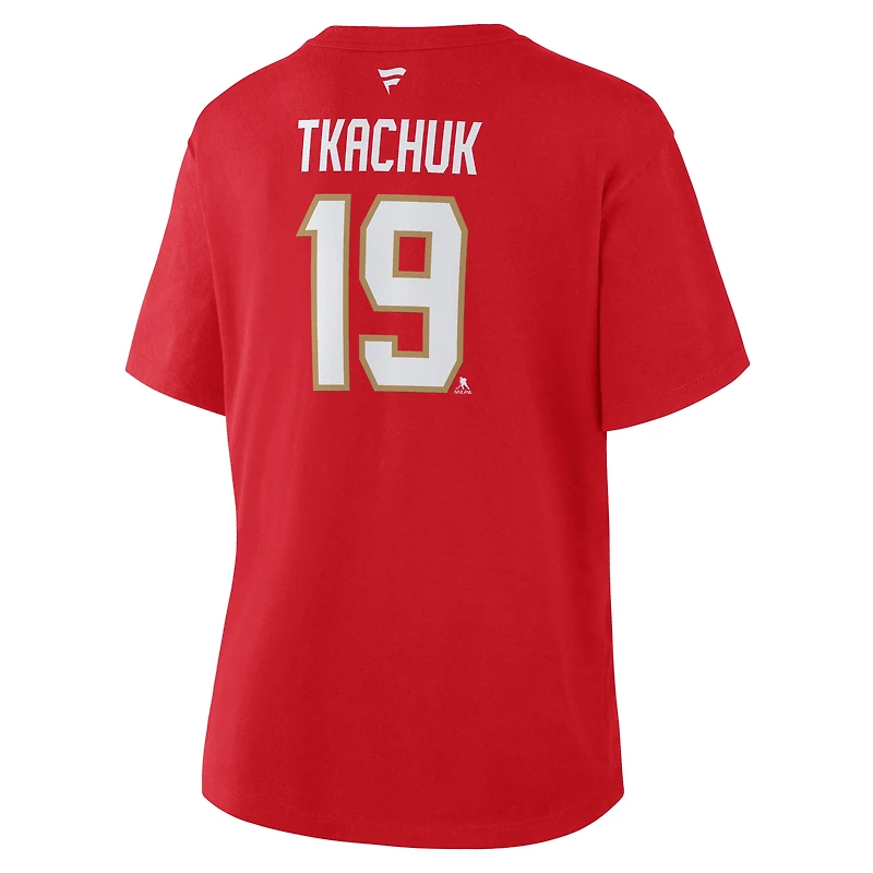 T-shirt rouge authentique des Panthers de la Floride, Matthew Tkachuk, fanatiques pour femmes, avec nom et numéro Stack