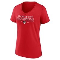 T-shirt à col en V rouge Fanatics pour femmes, équipe des Panthers de la Floride, championnes Coupe Stanley 2025