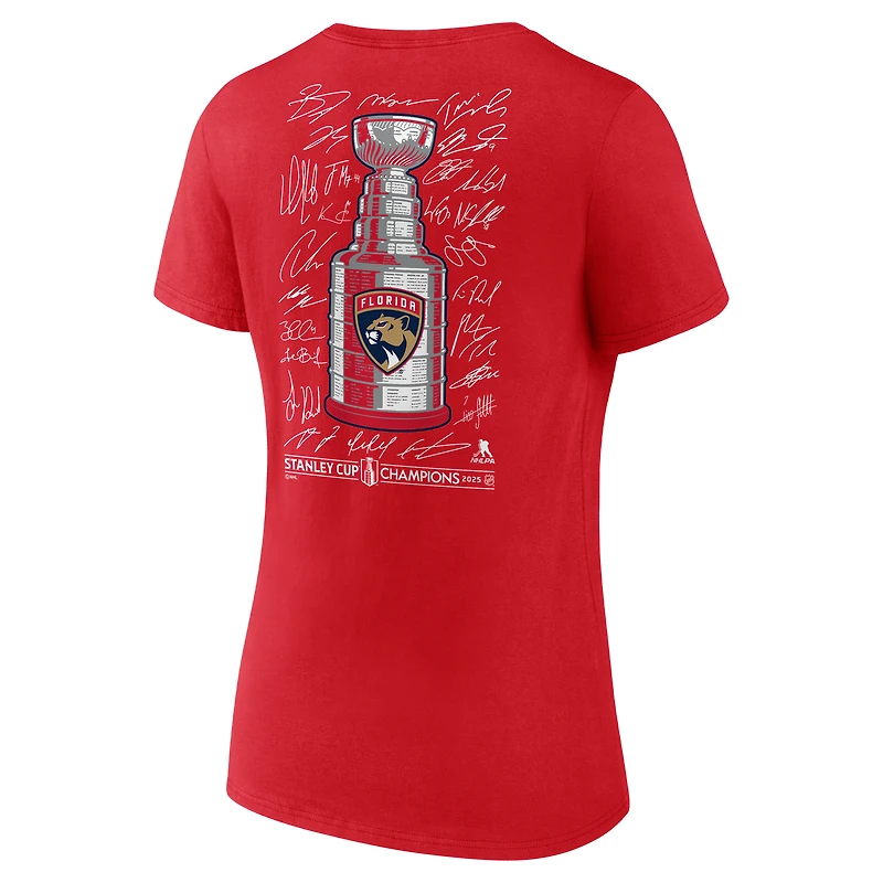 T-shirt à col en V rouge Fanatics pour femmes, équipe des Panthers de la Floride, championnes Coupe Stanley 2025