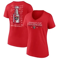 T-shirt à col en V rouge Fanatics pour femmes, équipe des Panthers de la Floride, championnes Coupe Stanley 2025