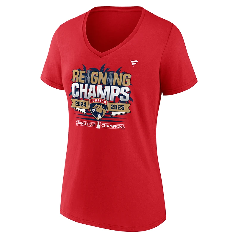 Women's Fanatics Red Florida Panthers Reigning Champs Parade V-Neck T-Shirt