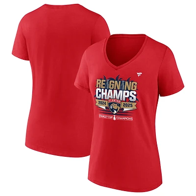 Women's Fanatics Red Florida Panthers Reigning Champs Parade V-Neck T-Shirt