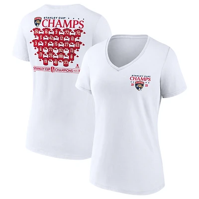 T-shirt à col en V blanc Fanatics pour femmes, maillot des Panthers de la Floride, champions Coupe Stanley 2025