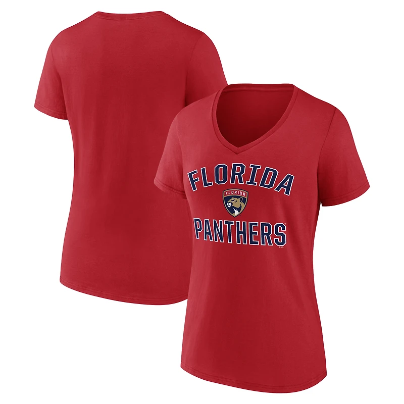 Women's Logo Athletic  Red Florida Panthers Arch Victory V-Neck T-Shirt