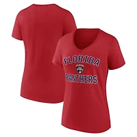Women's Logo Athletic  Red Florida Panthers Arch Victory V-Neck T-Shirt