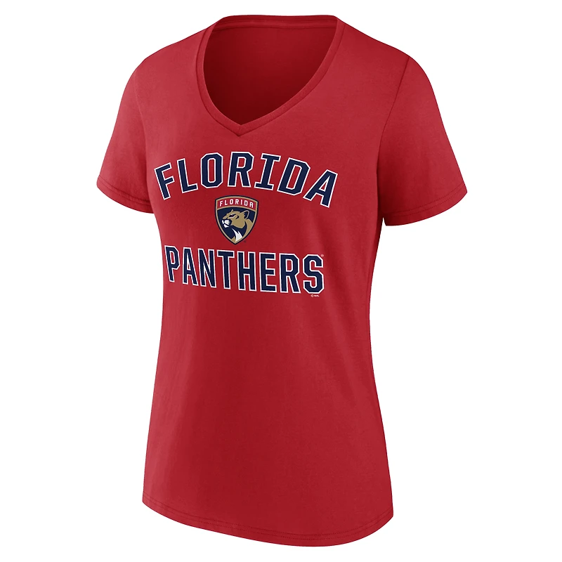 Women's Logo Athletic Red Florida Panthers Arch Victory V-Neck T-Shirt