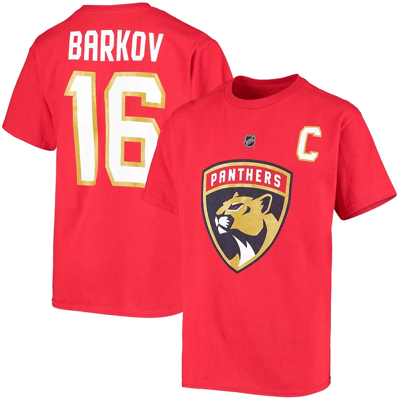 T-shirt rouge avec nom et numéro de joueur des Panthers la Floride Aleksander Barkov pour jeunes