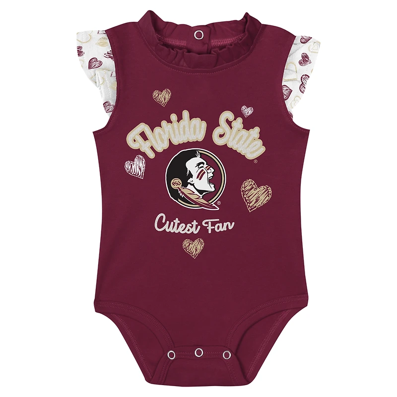 Girls Newborn Garnet Florida State Seminoles Happy Hearts 2-Pack Bodysuit Set